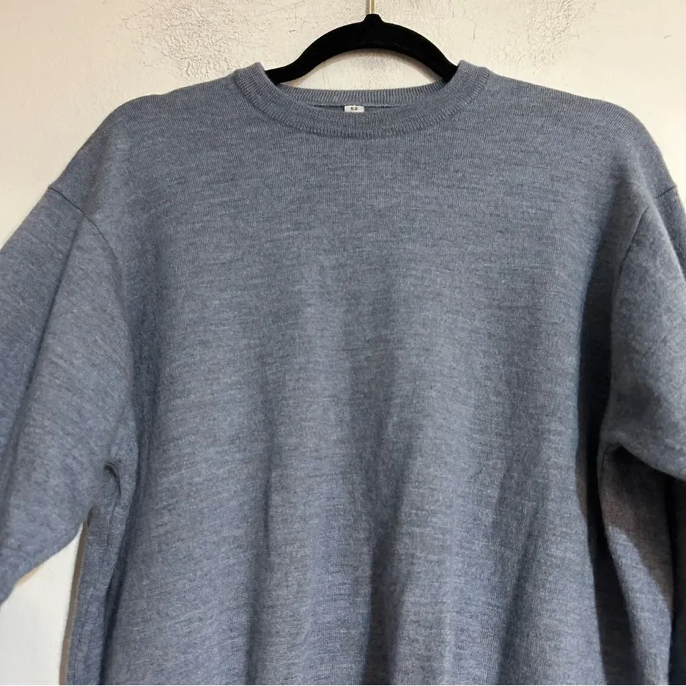 Blue Men's Crewneck Sweater Wool Silk Cashmere Size 52 Large Minimal Luxury